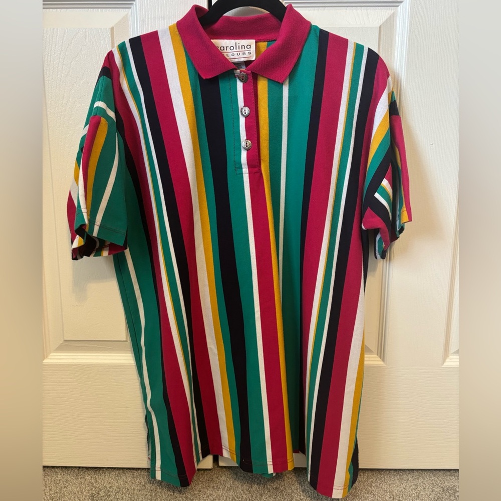 Carolina Casual Green & Pink Striped Polo Shirt